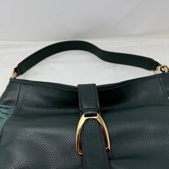 Gilli Genuine Leather Fringe Shoulder Bag – Green Hobo Tote with Tassel Detail - Picture 15 of 16